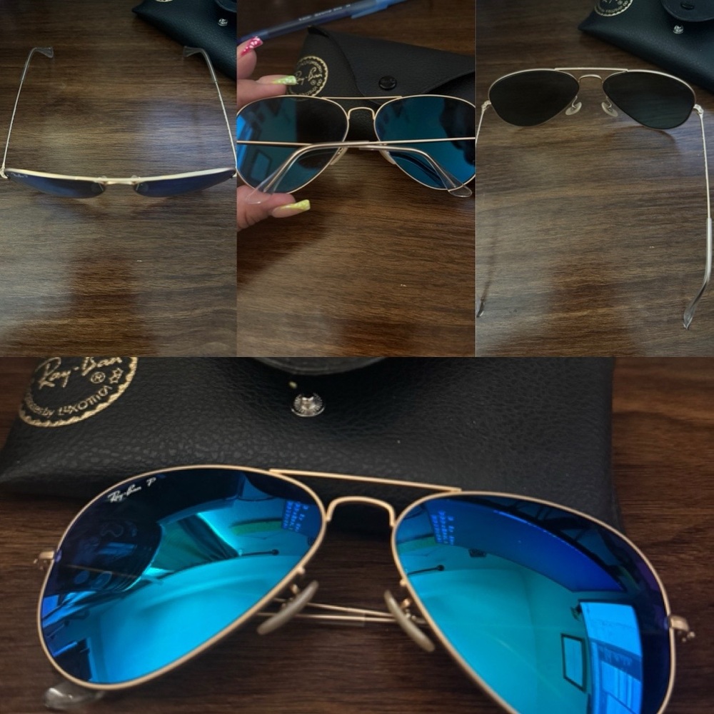 Ray-Ban Gold Frame Sunglasses with Reflective Blue Lenses